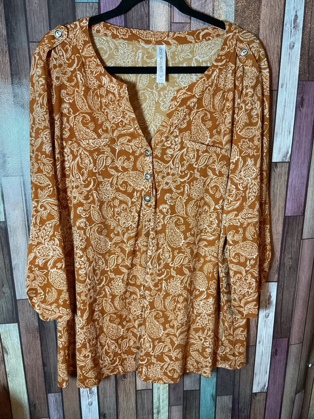 Dear Scarlett Lizzy LuxeTop Rust-Colored Paisley Print 3/4 Sleeve Women’s XL - Picture 1 of 1